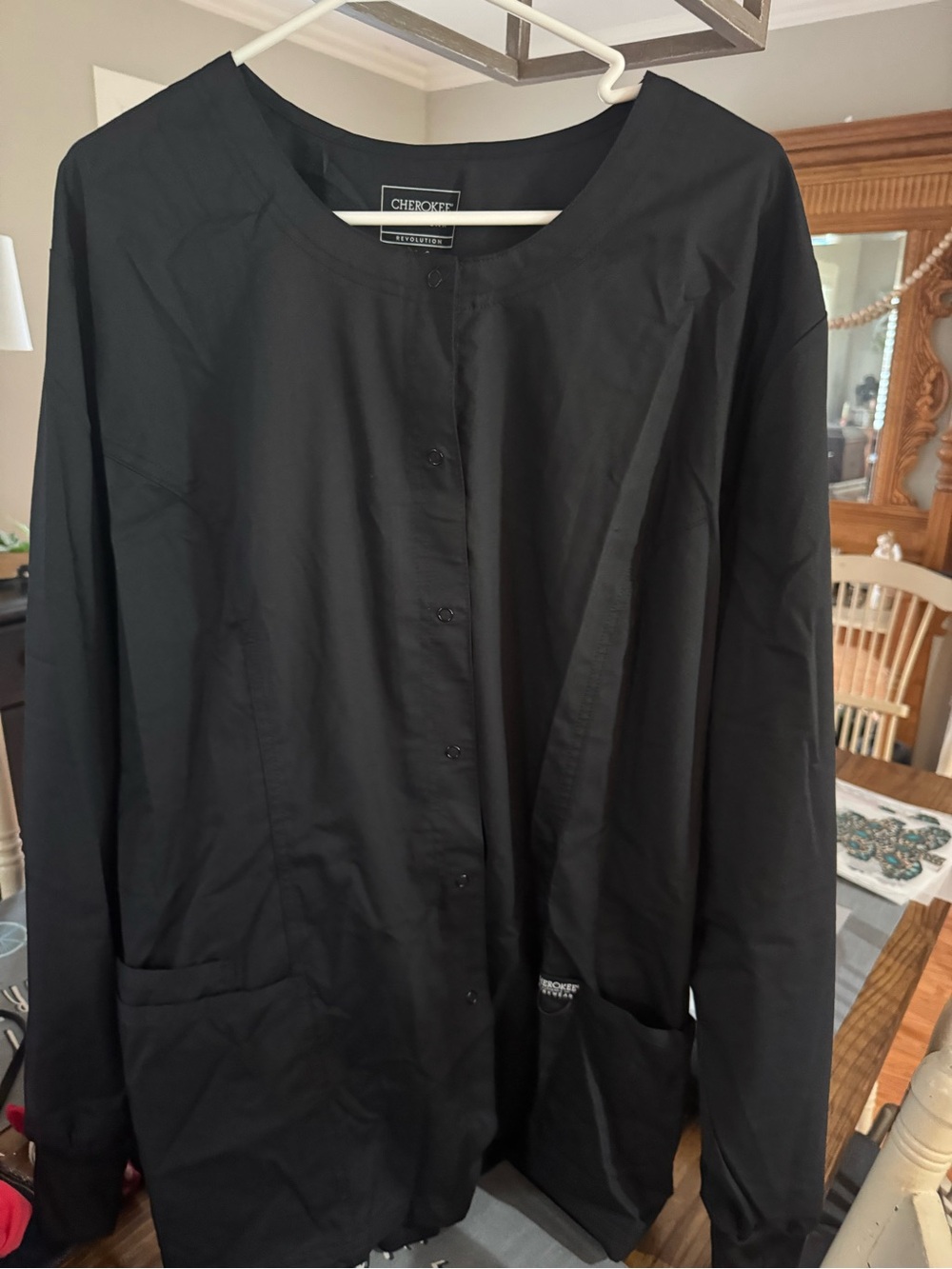 Cherokee Black Snap-Front Workwear Scrub Top